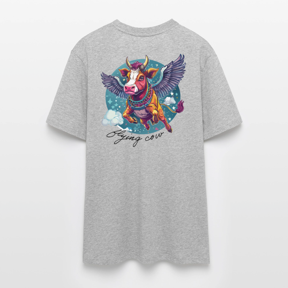 Unisex Bio-T-Shirt mit Flying Cow Print Rückseite - Grau meliert