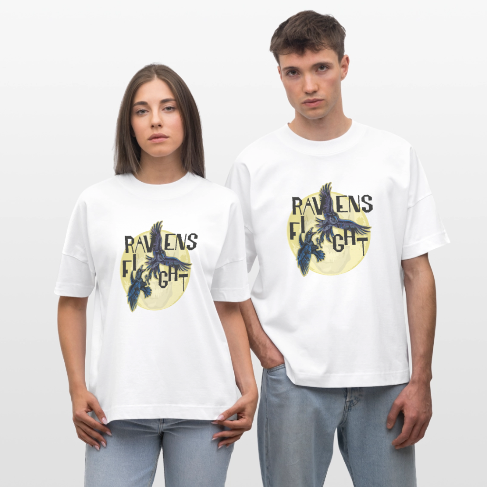 Oversized Unisex T-Shirt mit RAVENS FIGHT PRINT - Weiß