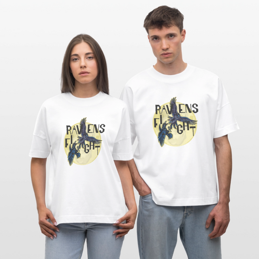 Oversized Unisex T-Shirt mit RAVENS FIGHT PRINT - Weiß