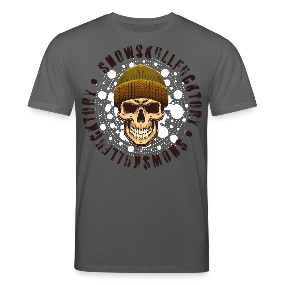 Unisex Bio-T-Shirt mit SNOWSKULL FUCKTORY PRINT Vorderseite - Anthrazit