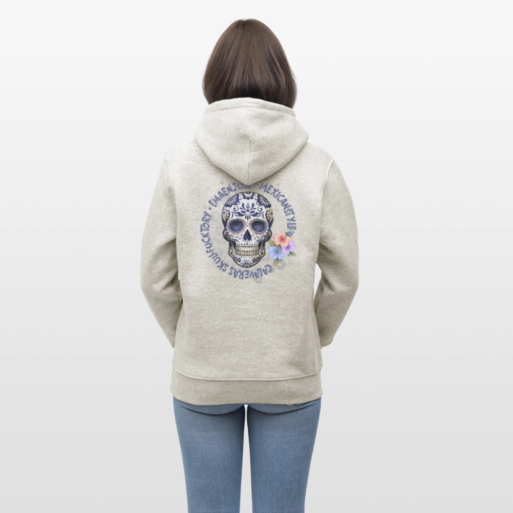 Unisex Hoodie mit MAENJUS MEXICANSTYLE PRINT Vorder- und Rückseite - Beige meliert