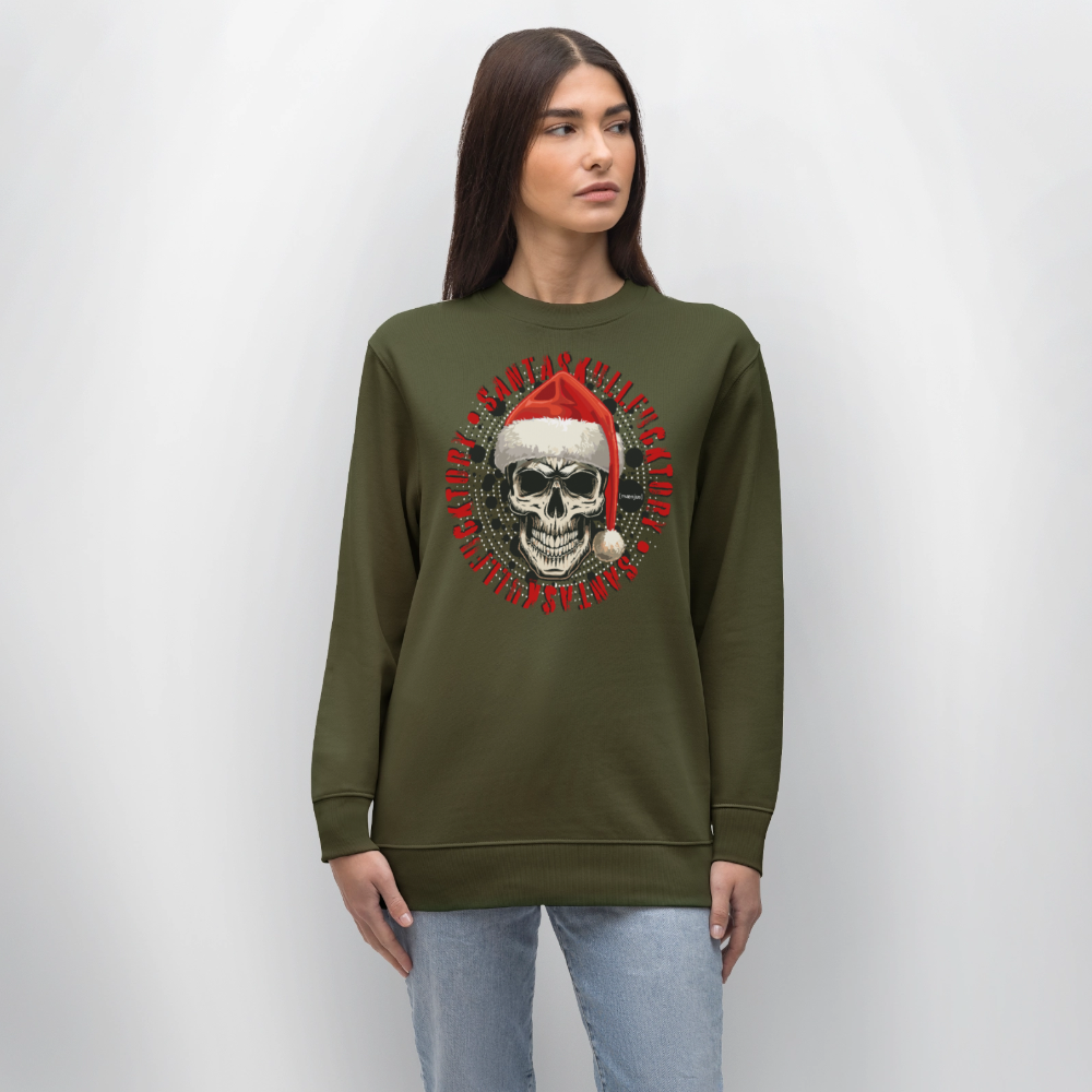 Unisex Bio-Sweatshirt mit SANTASKULL FUCKTORY PRINT - Khaki