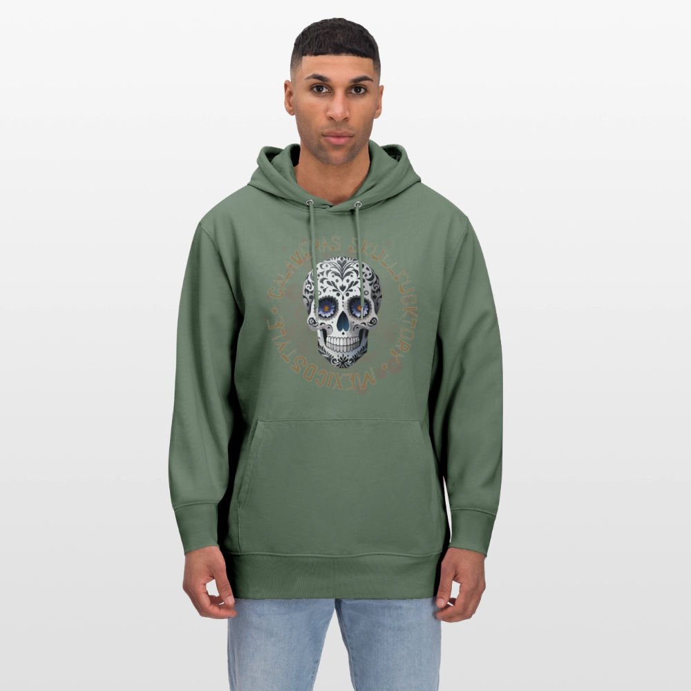 Unisex Hoodie mit CALAVERAS SKULL PRINT Vorderseite - Tanngrün