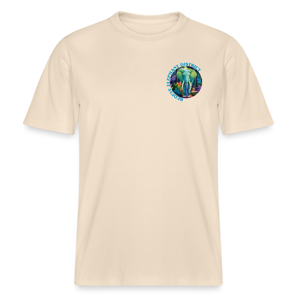 Relaxed Fit Unisex Bio-T-Shirt mit REDEYE ELEPHANT DISTRICT PRINT Vorder- und Rückseite - Weißgrau