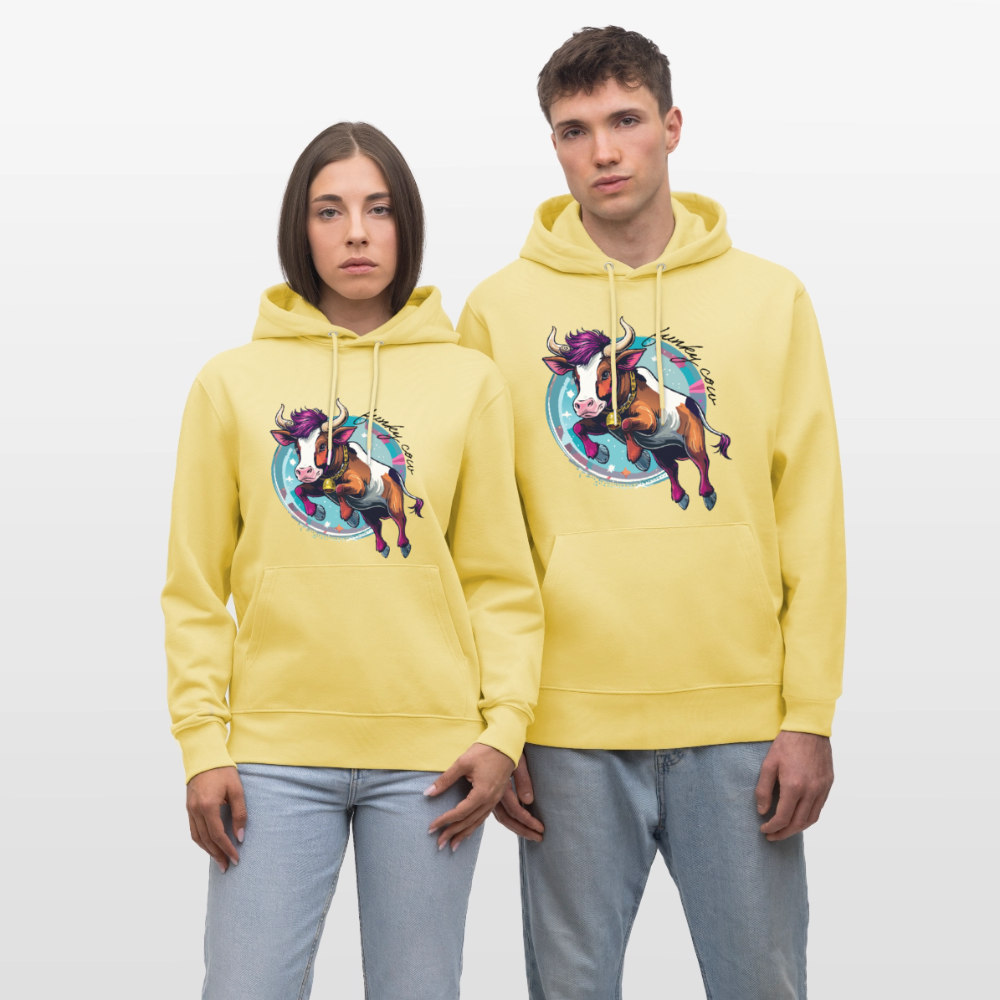 Unisex Hoodie mit FUNKY COW PRINT - Gelb Viva