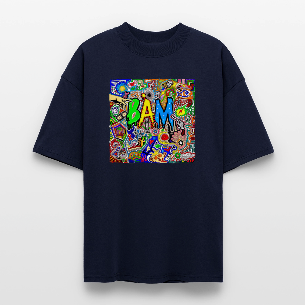 Oversized Unisex Bio T-Shirt mit BÄM PRINT Vorderseite - Navy
