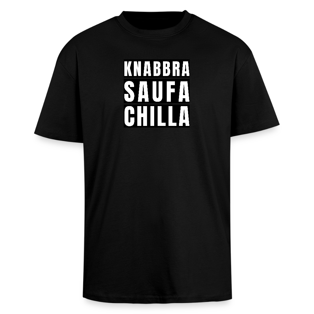 Heavy Oversize T-Shirt mit KNABBRA SAUFA CHILLA PRINT - Schwarz