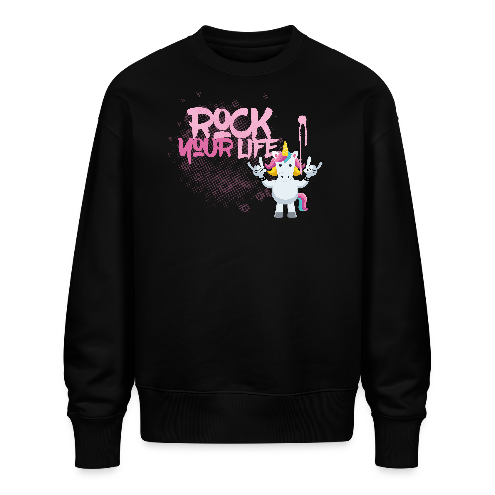 Unisex Oversize Pullover mit ROCK YOUR LIFE PRINT - Schwarz