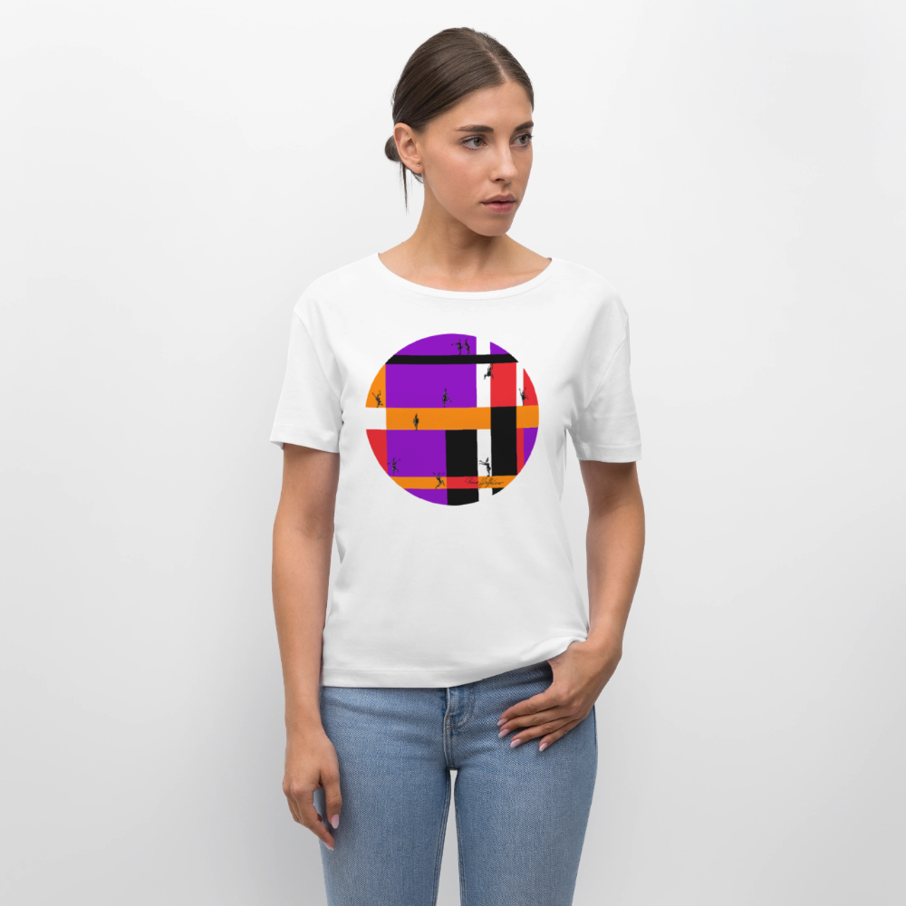 Relaxed Rundhals Frauen Bio-T-Shirt mit DYNAMIC FIELDS PRINT - Weiß