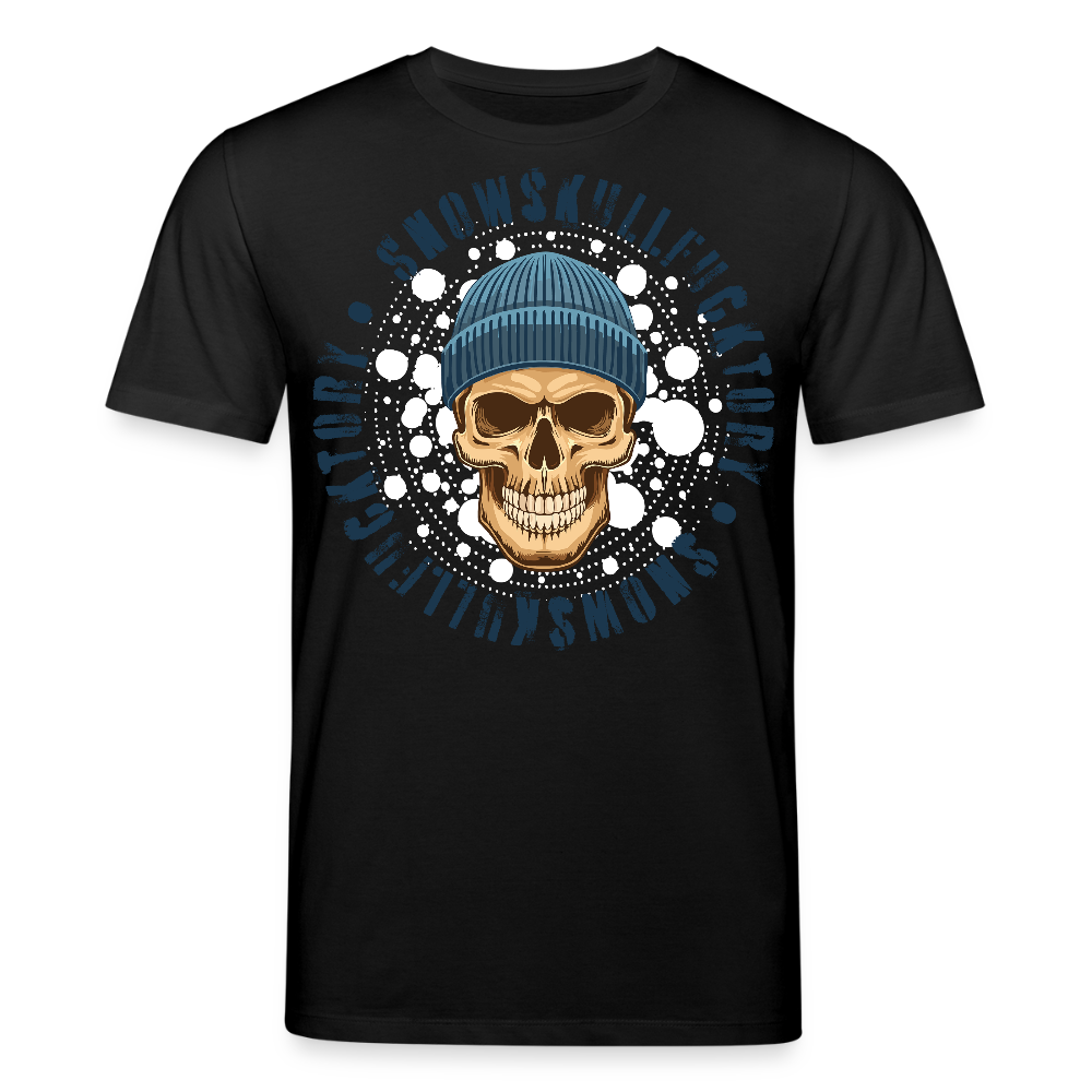 Unisex Bio-T-Shirt mit SNOWSKULL FUCKTORY PRINT Vorderseite - Schwarz