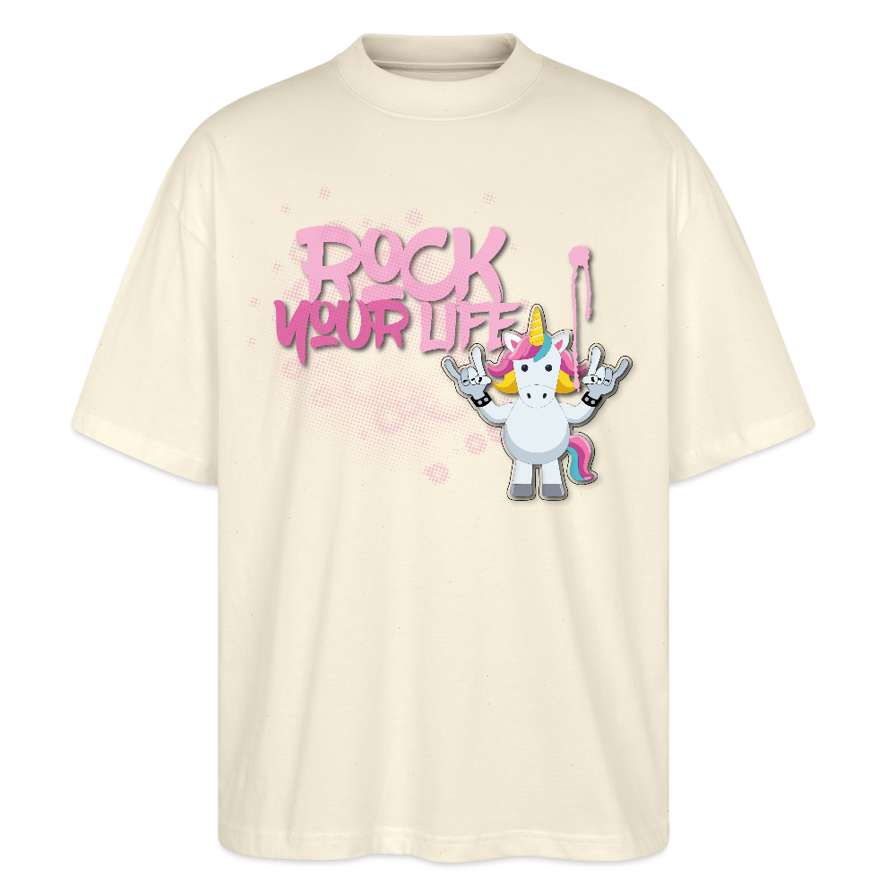 Oversized Unisex T-Shirt mit ROCK YOUR LIFE PRINT - Weißgrau