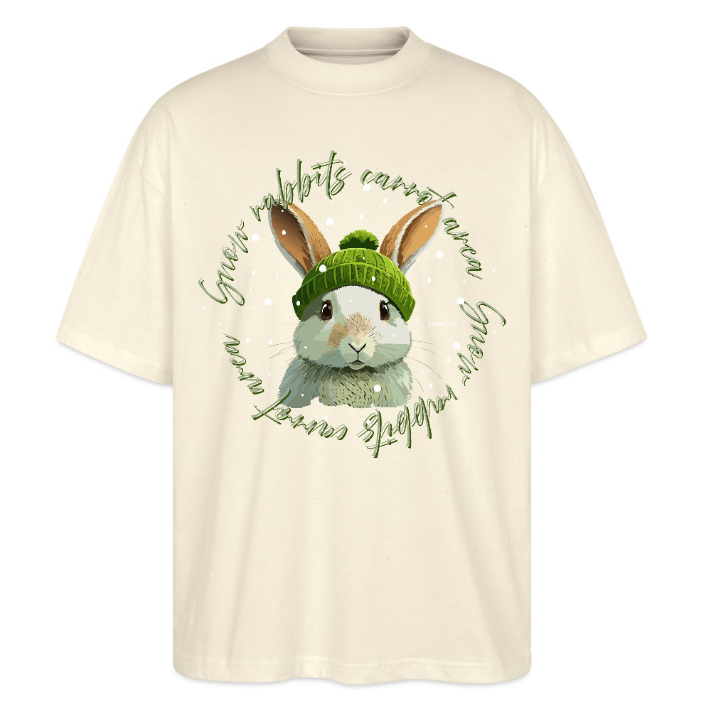 Oversized Unisex Bio T-Shirt mit SNOW RABBITS CARROT AREA PRINT - Weißgrau