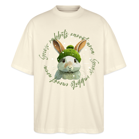 Oversized Unisex Bio T-Shirt mit SNOW RABBITS CARROT AREA PRINT - Weißgrau