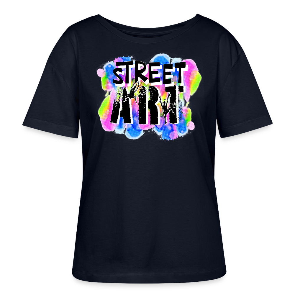 Relaxed Rundhals Frauen Bio-T-Shirt mit STREET ART PRINT - Navy