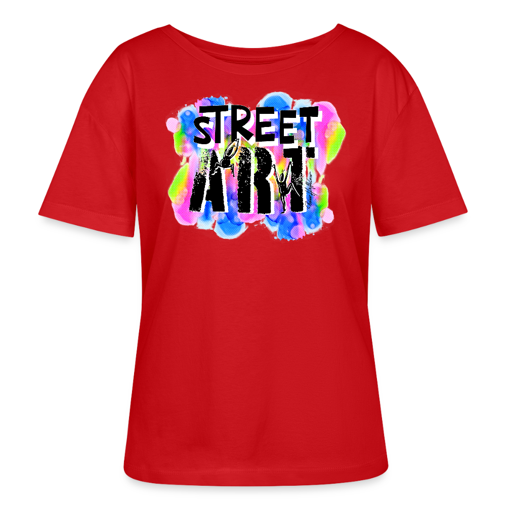 Relaxed Rundhals Frauen Bio-T-Shirt mit STREET ART PRINT - Rot