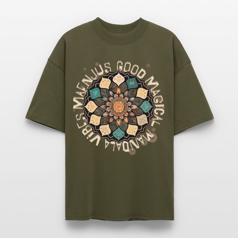 Oversized Unisex Bio T-Shirt mit MANDALA VIBES PRINT - Khaki