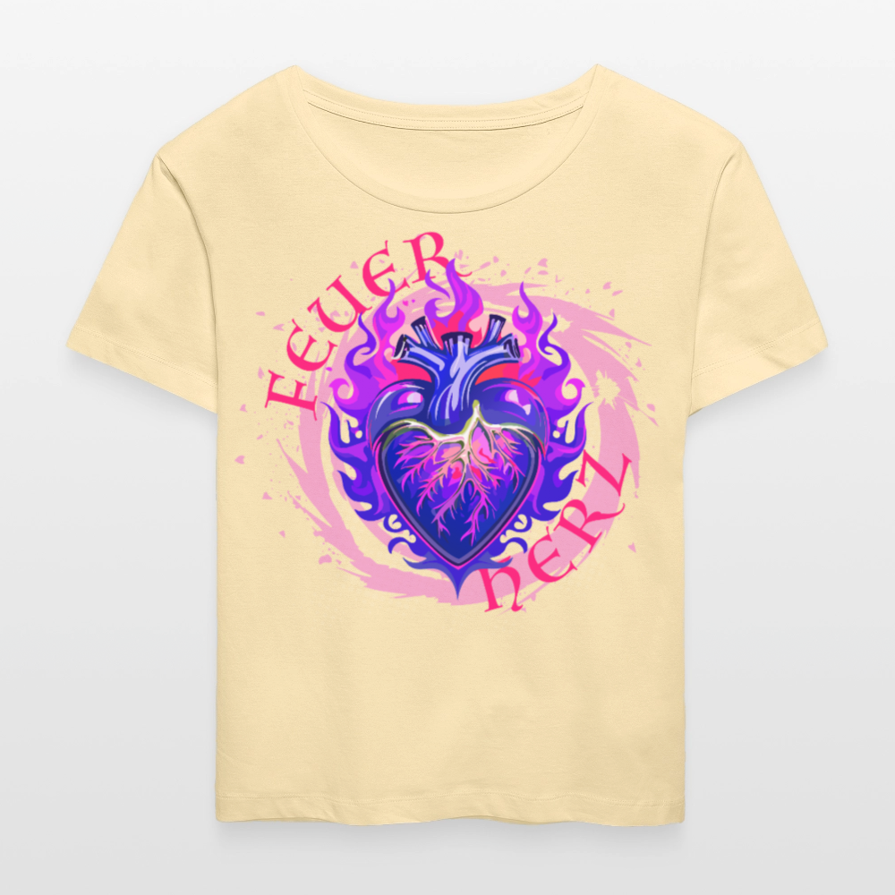 Frauen T-Shirt mit FEUERHERZ LILA PRINT - Creme