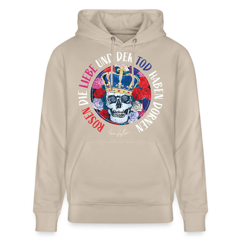 Unisex Hoodie mit ROSEN DIE LIEBE UND DER TOD HABEN DORNEN PRINT - Beige