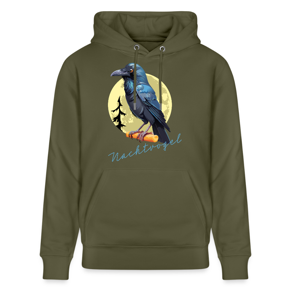 Unisex Hoodie mit NACHTVOGEL PRINT - Khaki Grün