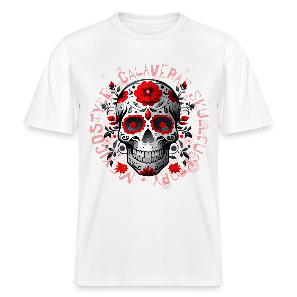 Relaxed Fit Unisex Bio-T-Shirt mit CALAVERS ROSEN PRINT Vorderseite - Weiß
