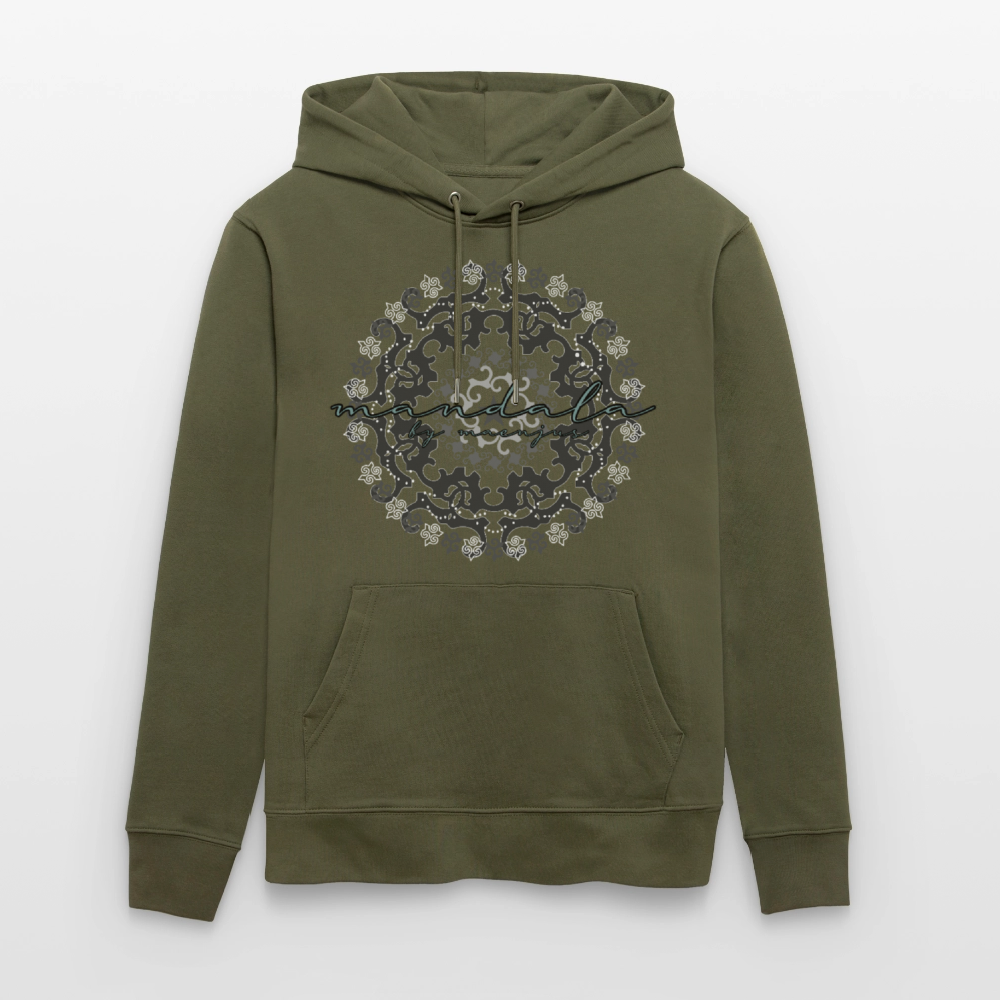 Unisex Bio-Hoodie mit BLACK MANDALA PRINT - Khaki Grün