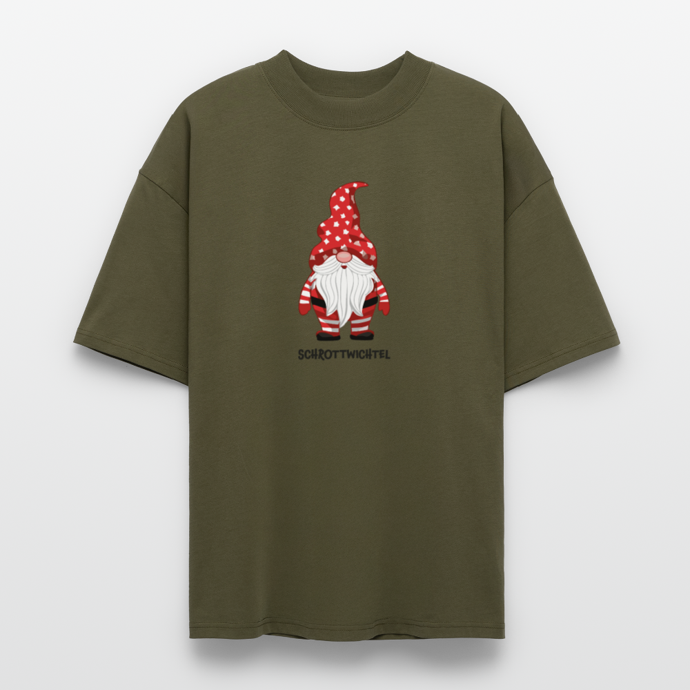 Oversized Unisex Bio T-Shirt mit SCHROTTWICHTEL PRINT - Khaki
