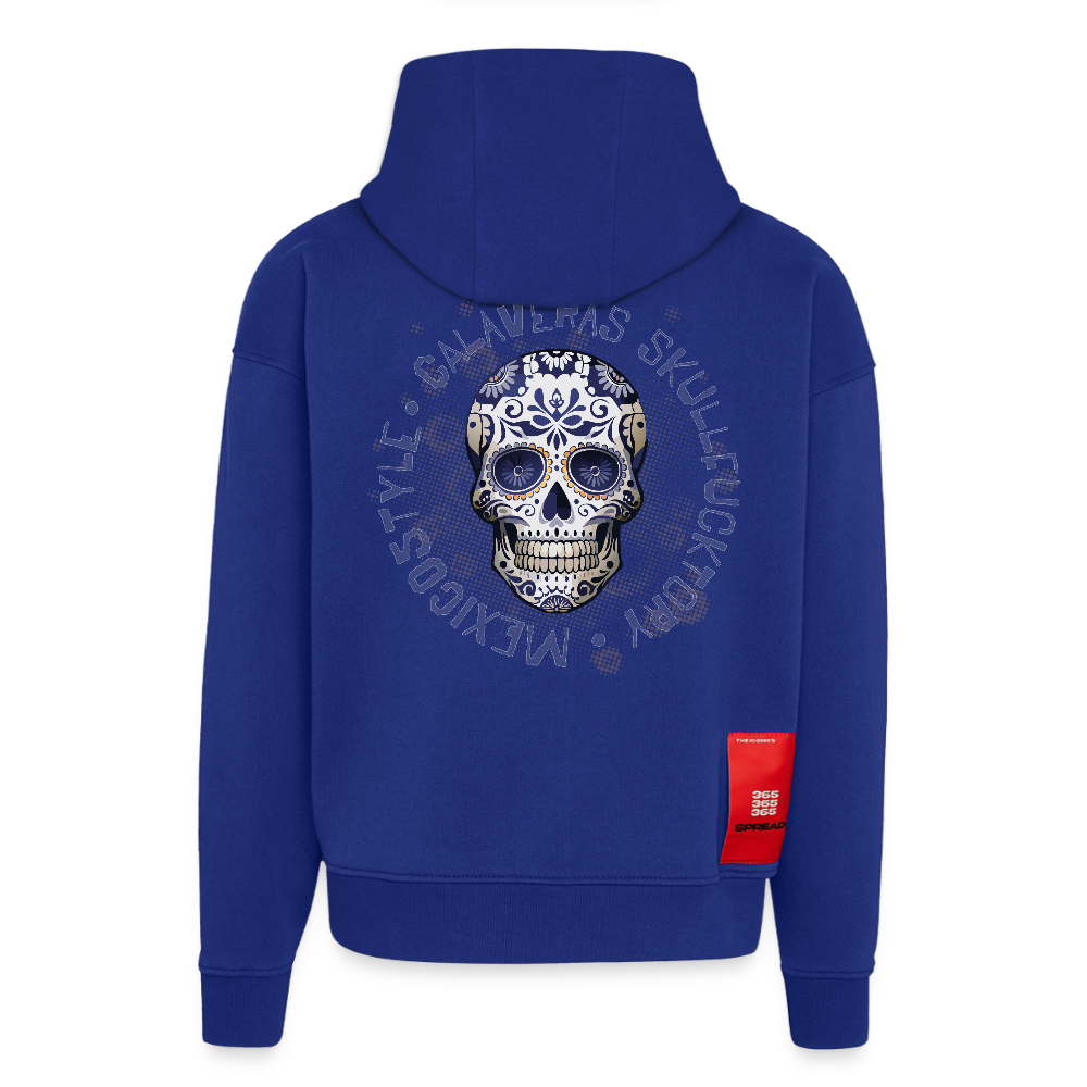 Heavyweight Oversized Organic Hoodie mit CALAVERAS SKULL PRINT - Iconic Blue