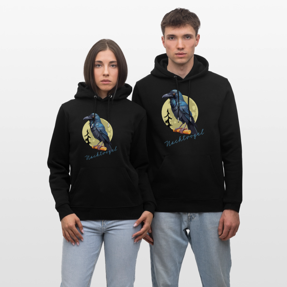 Unisex Hoodie mit NACHTVOGEL PRINT - Schwarz