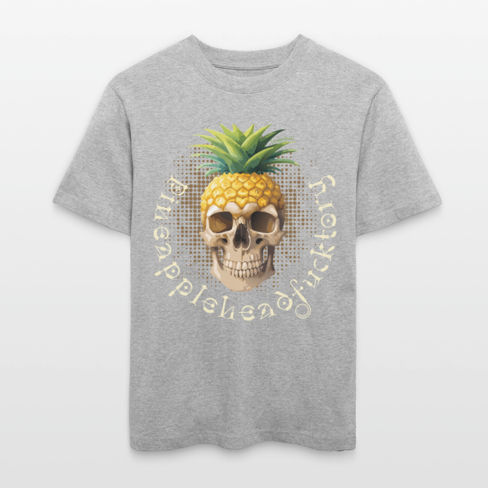Relaxed Fit Unisex Bio-T-Shirt mit PINEAPPLE SKULL PRINT Vorderseite - Grau meliert