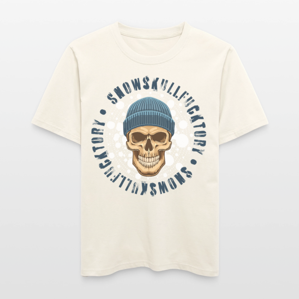 Relaxed Fit Unisex Bio-T-Shirt mit SNOWSKULL FUCKTORY PRINT Vorderseite - Naturweiß
