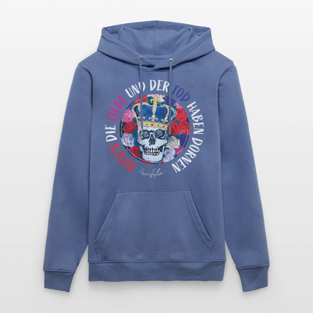Unisex Hoodie mit ROSEN DIE LIEBE UND DER TOD HABEN DORNEN PRINT - Blau