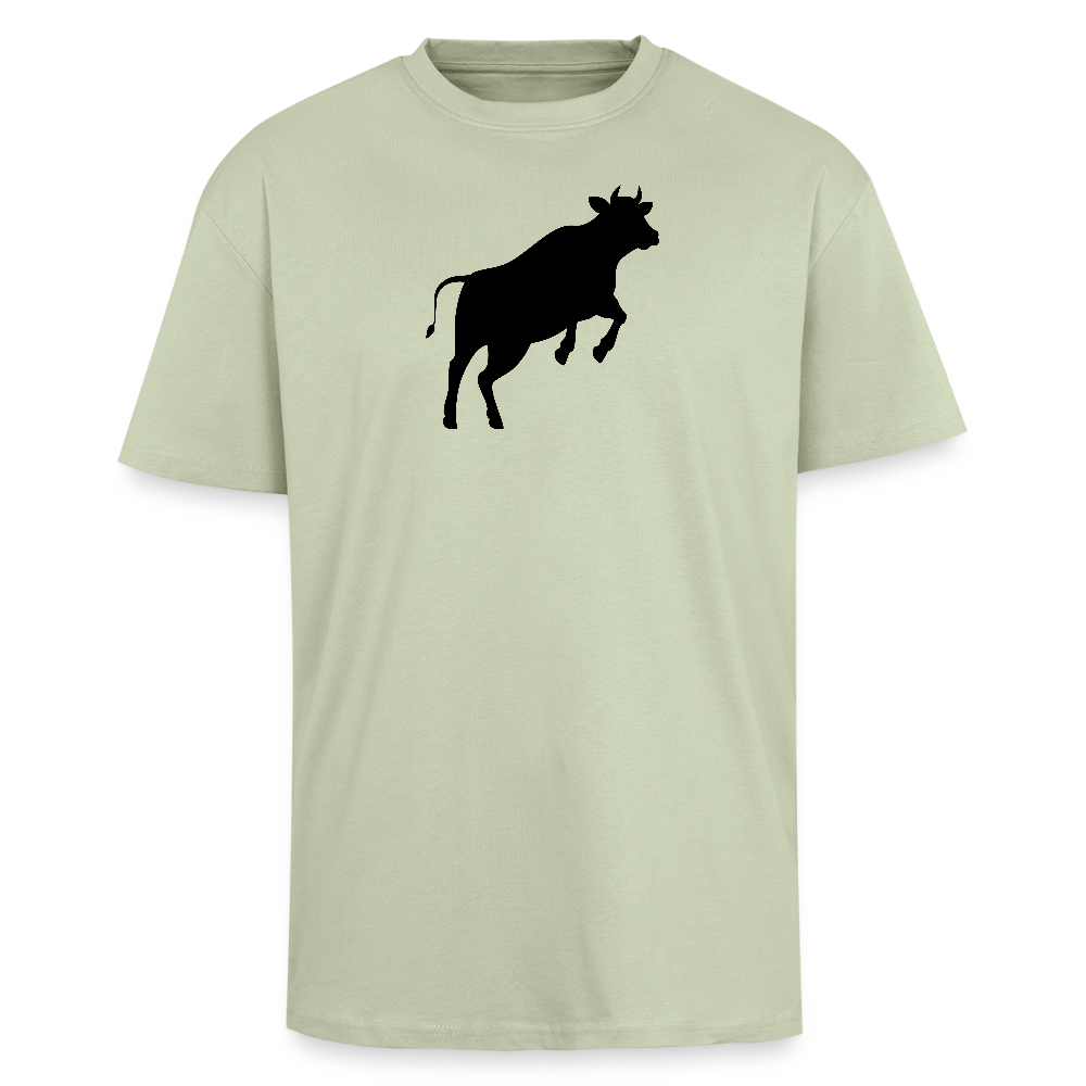 Heavy Oversize T-Shirt mit JUMPING COW PRINT - Leichtes Salbeigrün