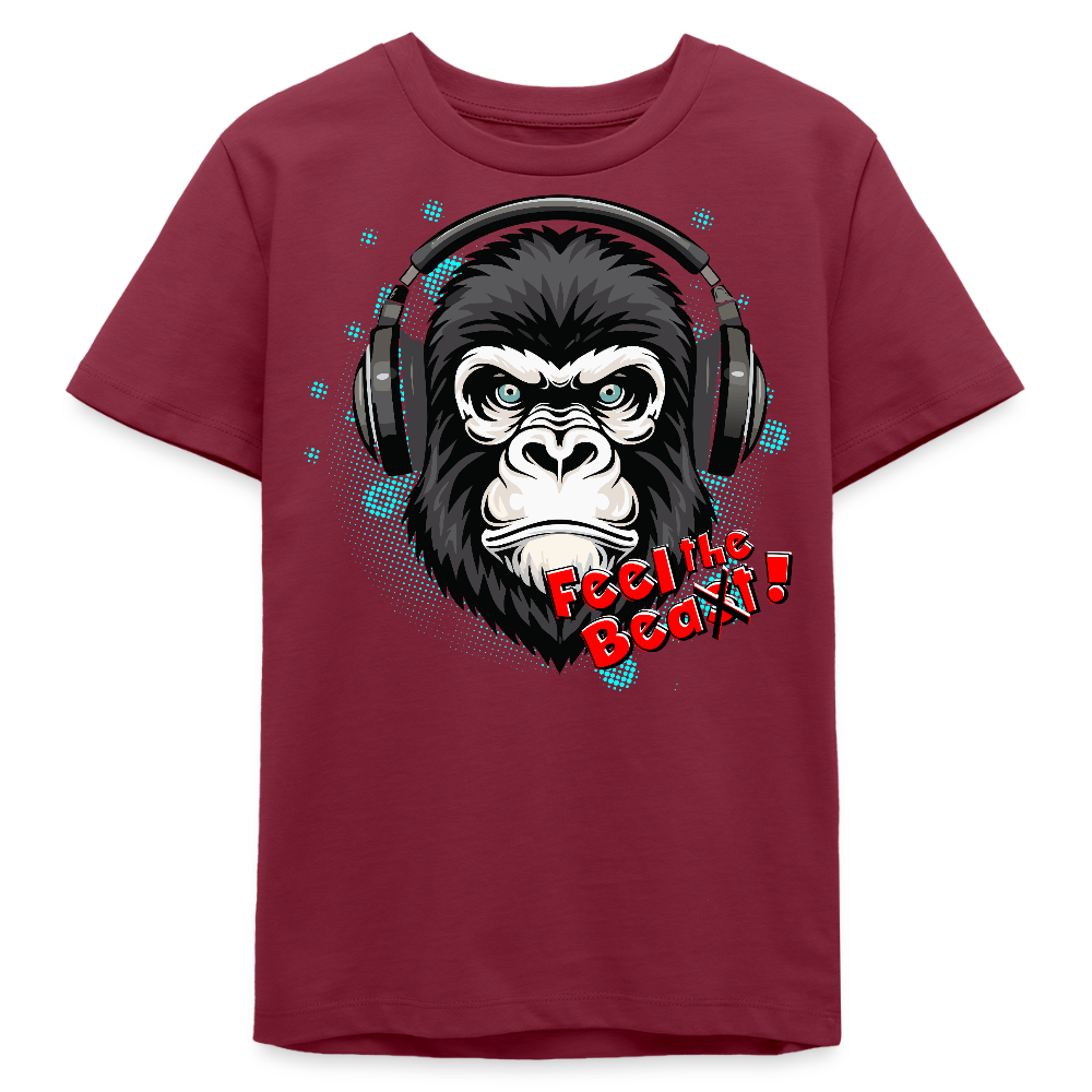MNJS TEENS Bio T-Shirt mit FEEL THE BEA(S)T PRINT - Burgunderrot