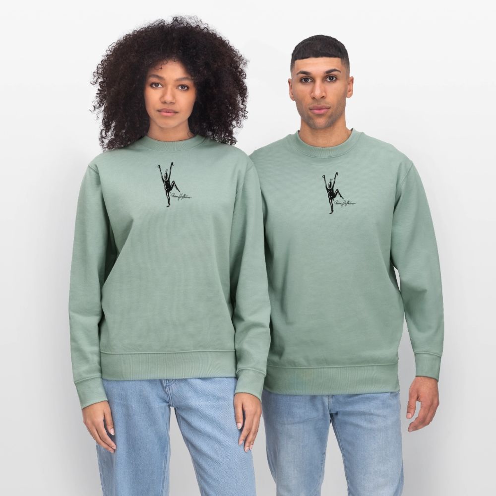 Unisex Bio-Sweatshirt mit TUSCHEMÄNNCHEN PRINT - Helles Graugrün