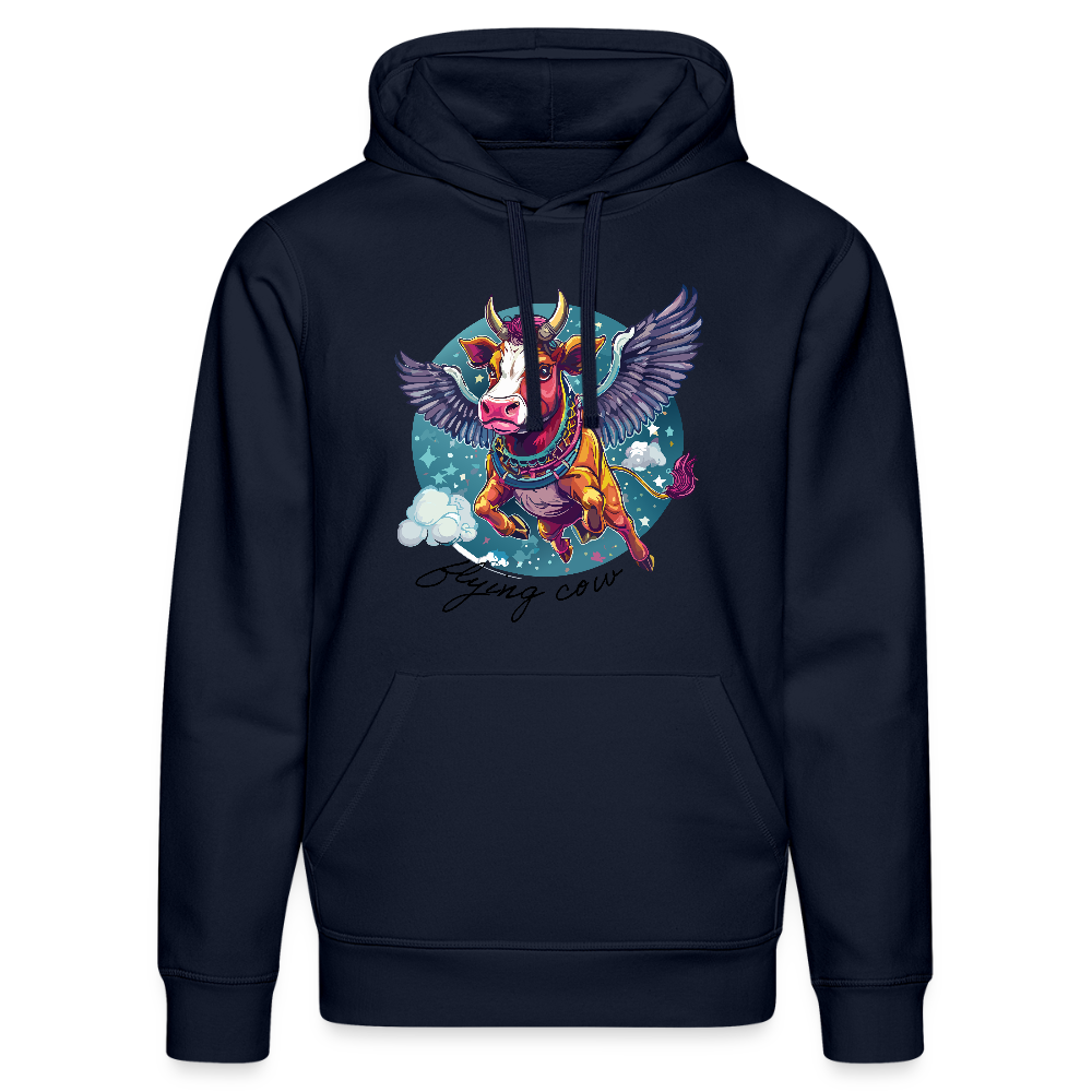 Unisex Bio-Hoodie mit FLYING COW PRINT Vorderseite - French Navy