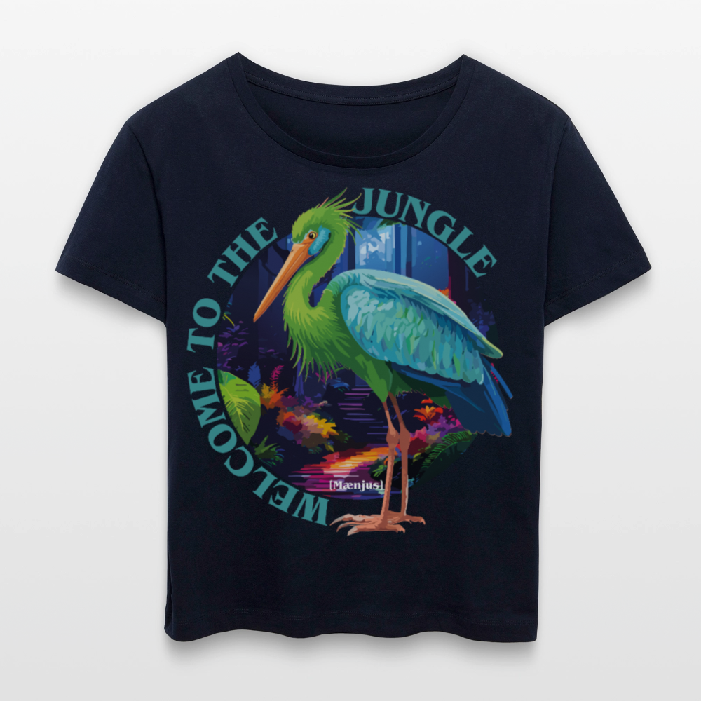 Frauen T-Shirt mit WELCOME TO THE JUNGLE PRINT Vorderseite - Navy