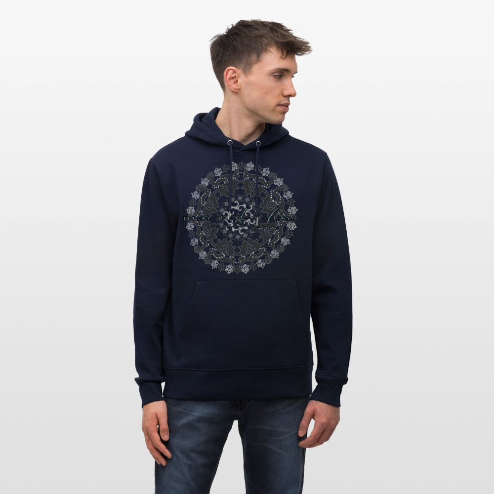 Unisex Bio-Hoodie mit BLACK MANDALA PRINT - Navy