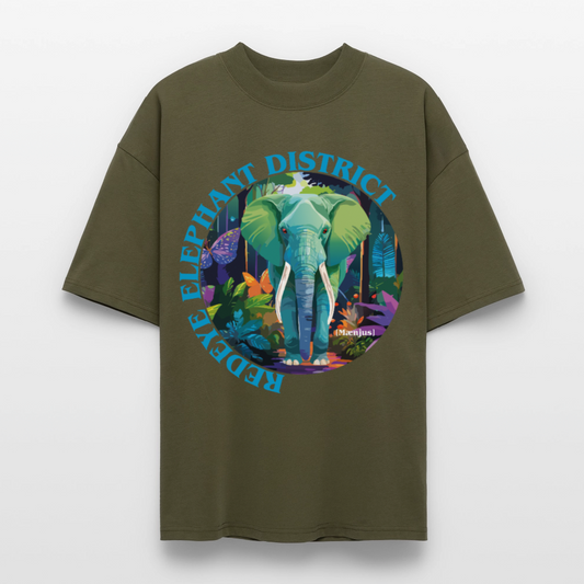 Oversized Unisex T-Shirt mit REDEYE ELEPHANT DISTRICT PRINT Vorderseite - Khaki