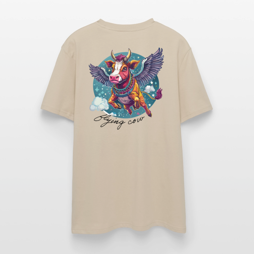 Unisex Bio-T-Shirt mit Flying Cow Print Rückseite - Beige