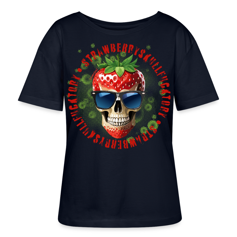 Frauen T-Shirt mit STRAWBERRY SKULL PRINT - Navy
