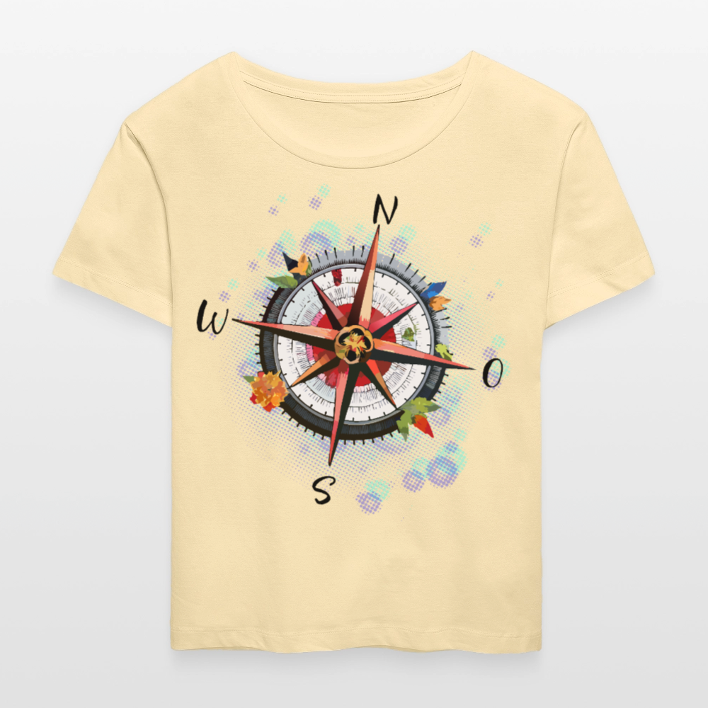 Frauen Rundhals T-Shirt mit WINDROSE PRINT - Creme