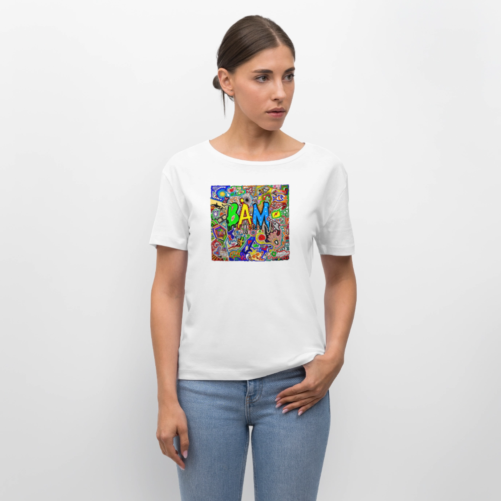Relaxed Rundhals Frauen Bio-T-Shirt mit BÄM PRINT - Weiß
