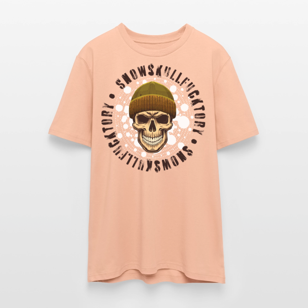 Unisex Bio-T-Shirt mit SNOWSKULL FUCKTORY PRINT Vorderseite - Pfirsich