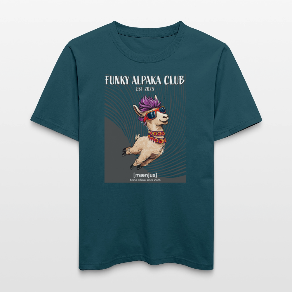 Unisex Bio-T-Shirt mit FUNKY ALPAKA CLUB PRINT Vorderseite - Dunkles Petrol
