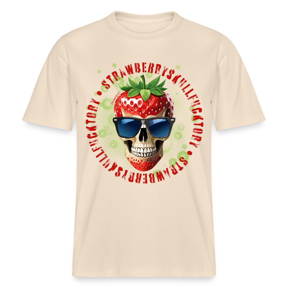Relaxed Fit Unisex Bio-T-Shirt mit STRAWBERRY SKULL PRINT Vorderseite - Weißgrau