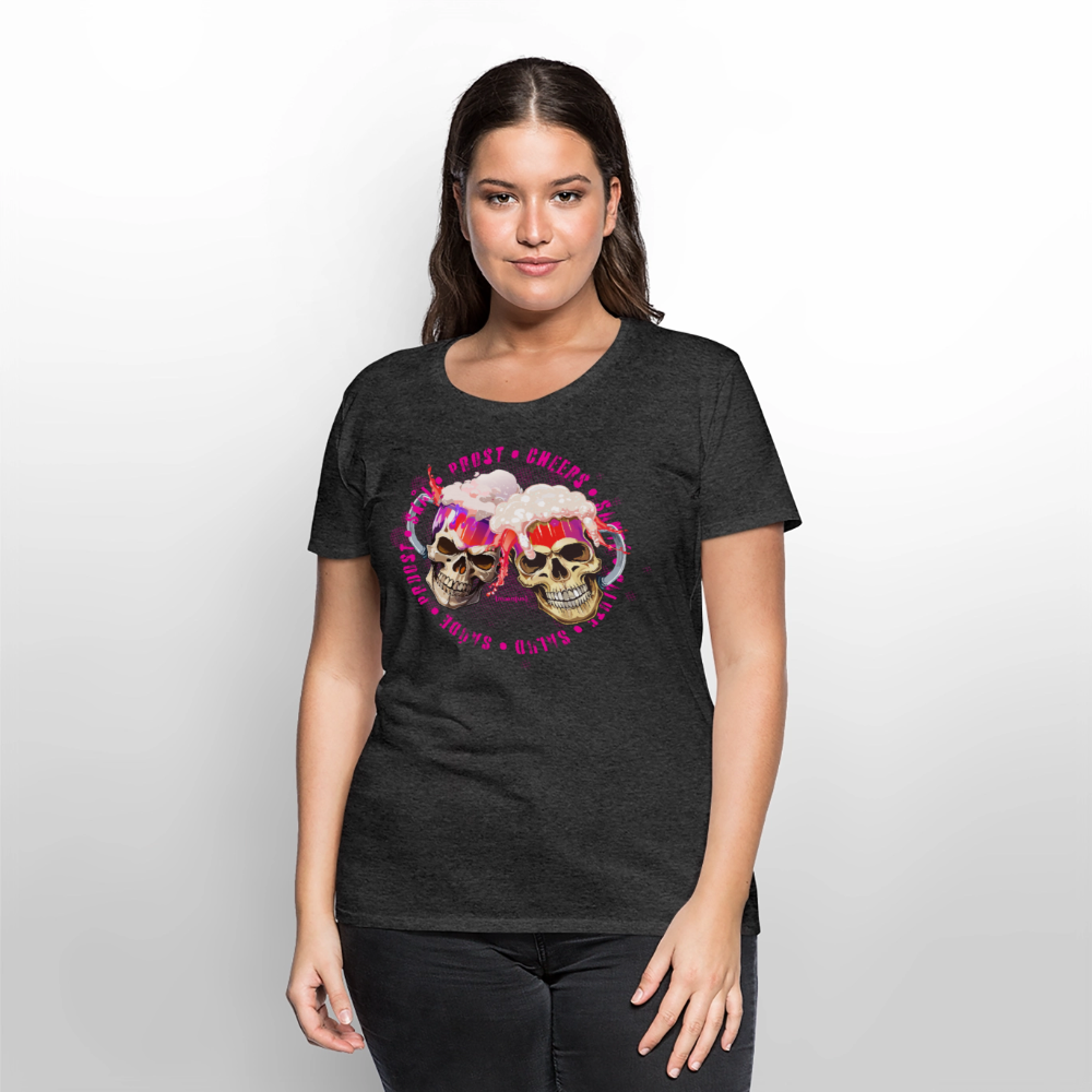 Frauen Premium T-Shirt mit OKTOBERFEST SKULL GIRL PRINT - Anthrazit meliert