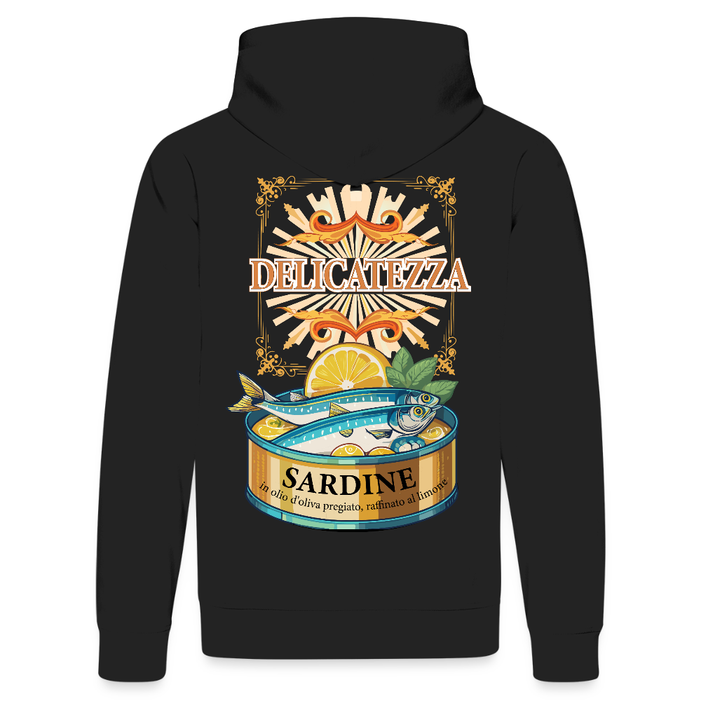 Unisex Bio-Hoodie mit DELICATEZZA SARDINE PRINT Rückseite - Schwarz