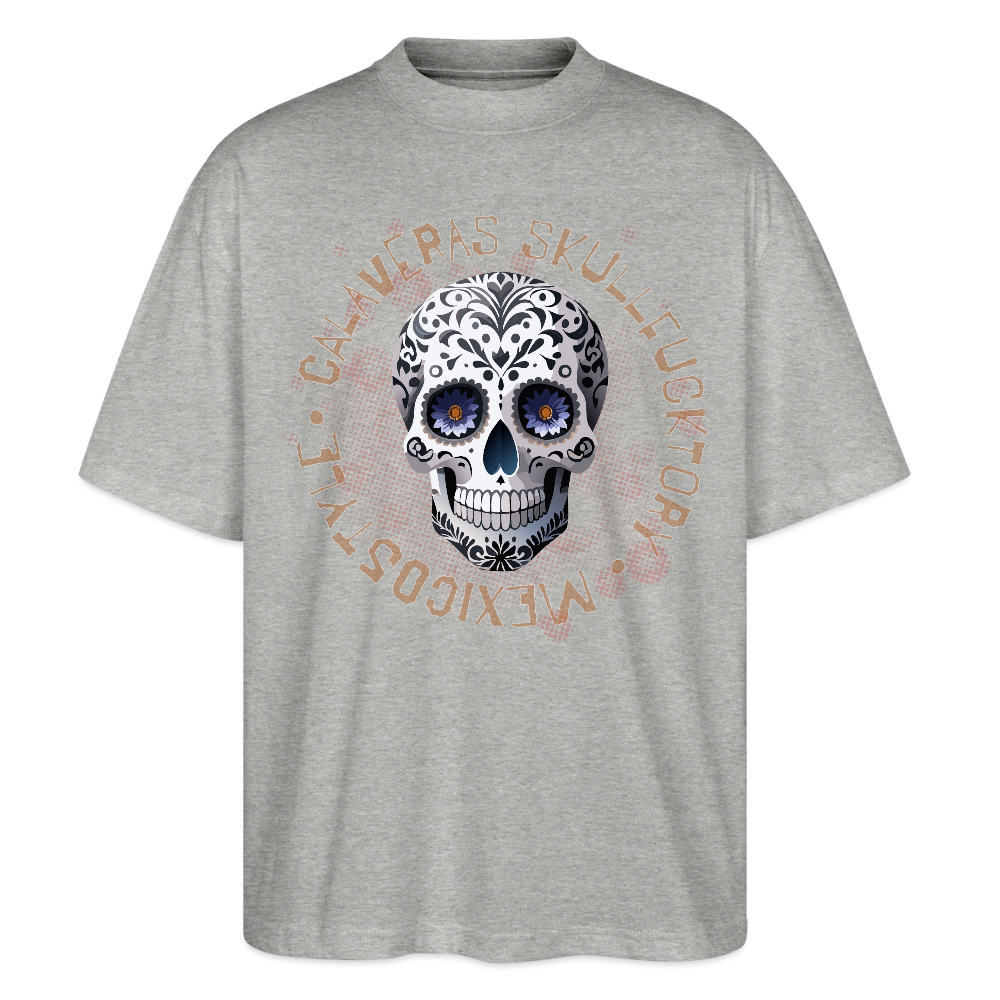 Oversized Unisex T-Shirt mit CALAVERAS SKULLPRINT - Grau meliert