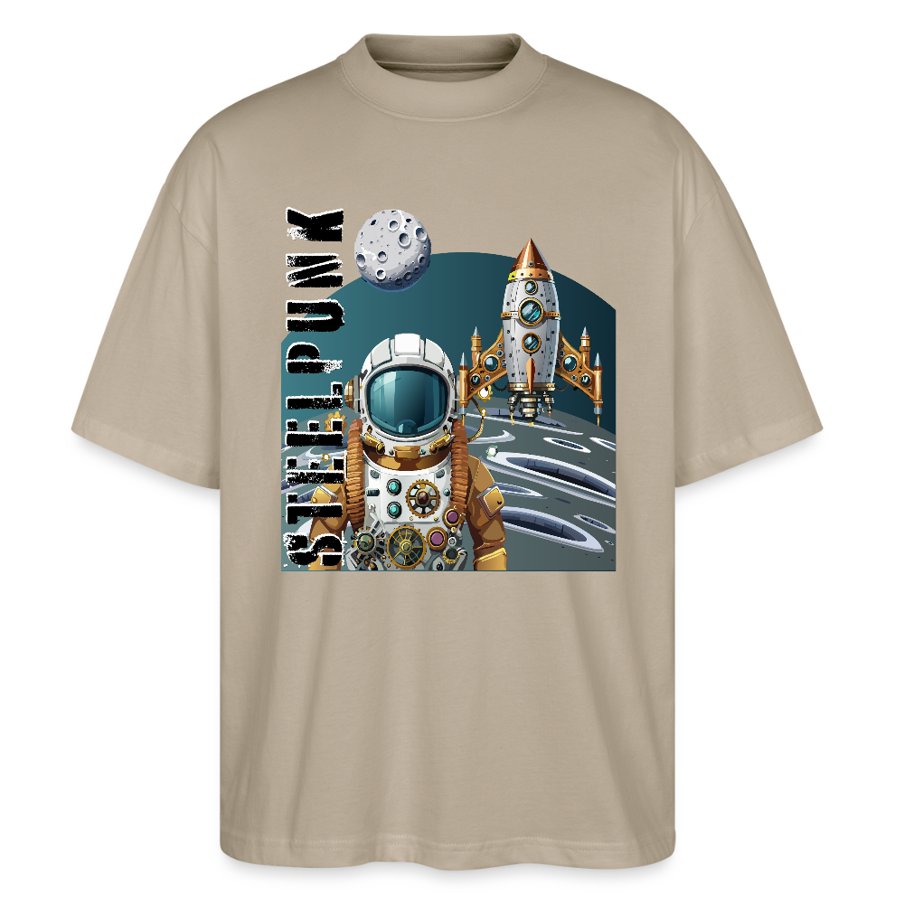 Oversized Unisex T-Shirt mit STEELPUNK PRINT - Steingrau