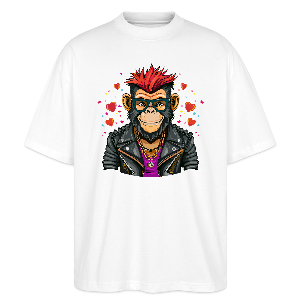 Oversized Unisex T-Shirt mit MONKEY IN LOVE PRINT - Weiß